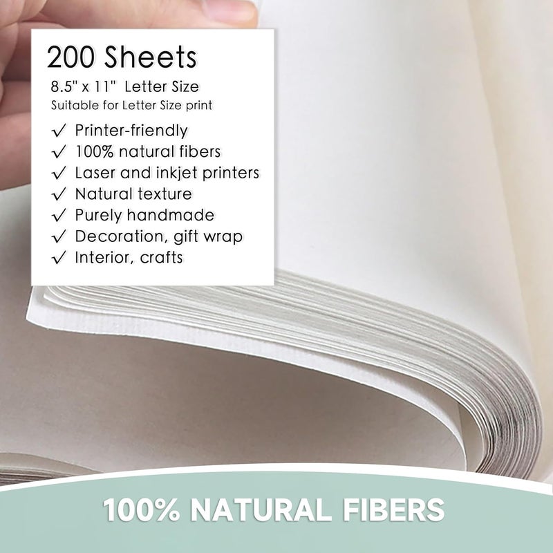 VEOOK 200 Sheets Letter Size 8.5" x 11" Mulberry Paper, Natural Fiber Rice Paper, Decoupage Decorative Tissue Paper for Writing Painting DIY Crafts Calligraphy Gift Wrap(MP-18) - Image 2